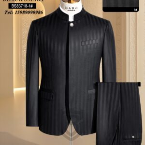 Blacksmart bishop collar bold stripe safari men’s suit